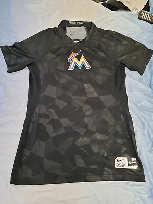 Miami Marlins Shirt Black Baseball MLB Nike Pro Hypercool Fitted Medium  • $35