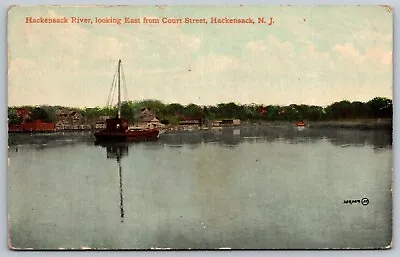 Hackensack River Looking East From Court Street Boat New Jersey  Postcard • $8