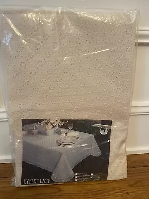 Vintage Ivory Eyelet Lace Tablecloth 64  By 86  Oval New Made In USA • $34.95