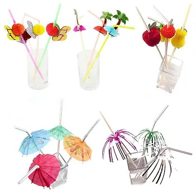 3D Exotic Drinking Straws Multi Listing! Party Umbrella Cocktail Parasol Sticks  • £2.99