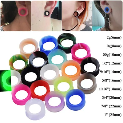 $3.59 • Buy PAIR Soft Thin Silicone Double Flared Ear Tunnels Plugs Gauges Expander 2g-3/4 