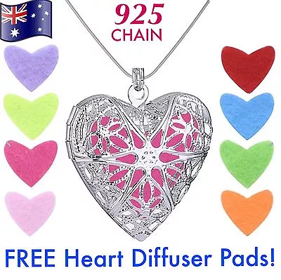 Heart Aromatherapy Essential Oil Diffuser Locket 925 Sterling Silver Necklace  • $11.95