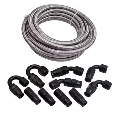 $79.80 • Buy 6AN 3/8  PTFE E85 Hose Braided Stainless Steel Fuel Injection Line Fitting Kit