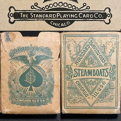 C1900 Rare Steamboats SPCC Chicago Antique Poker Playing Cards 52/52 + Box • $329