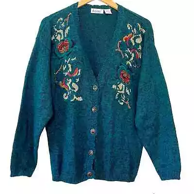 Vintage That’s Me Floral Embroidered Beaded Heathered Cardigan Large • $38