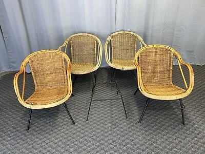 Vintage BAMBOO CHAIR SET Mid Century Modern Wicker Set Paul McCobb Calif-Asia 4 • $799.99