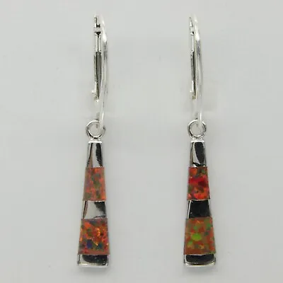 Mexican Fire - FIRE OPAL Triangle Earrings - 925 STERLING SILVER Leverback #22e • $28.47