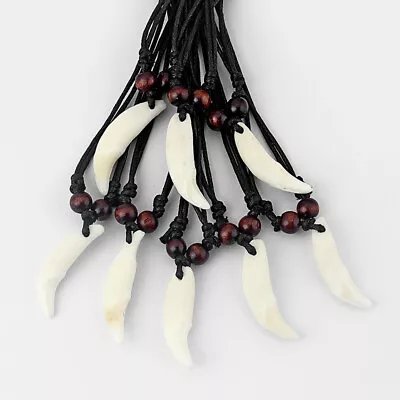 12pcs White Faux Yak Bone Resin Wolf Tooth Pendant Surfer Necklace Adjustable • $10.99