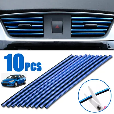 10X Blue Car Air Conditioner Outlet Vent Grille Decor U Shape Molding Trim Strip • £3.03