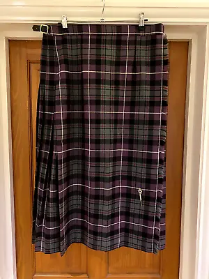 James Pringle Weavers Wool Purple Green Black Tartan Check Kilt Skirt Size 18 • $44.20