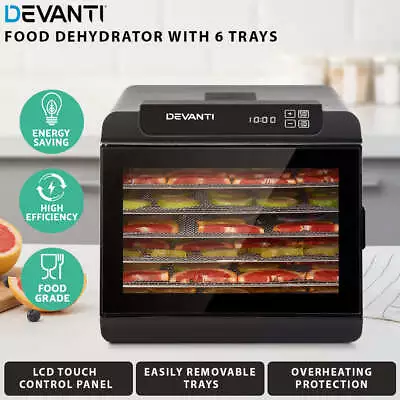 Devanti 6 Tray Food Dehydrators Commercial Beef Jerky Maker Fruit Dryer Black • $139.34