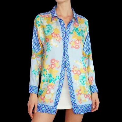 Vtg Versace V2 90s Y2K Floral Silk Blouse Shirt Size XL • $350