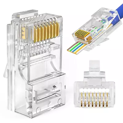 RJ45 Connector Cat5 Cat5E Pass Through RJ45 Ends Ethernet Modular Plug 100-Pack • $21.24