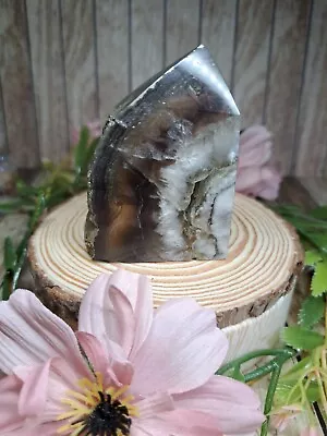 £16 • Buy Druzy Rainbow Fluorite With Pyrite Crystal 6.7cm 147g Tower Point Slice Must See