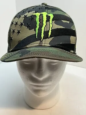 Monster Energy New Era 9Fifty Athlete Exclusive Snapback Hat Camo American Flag • $49