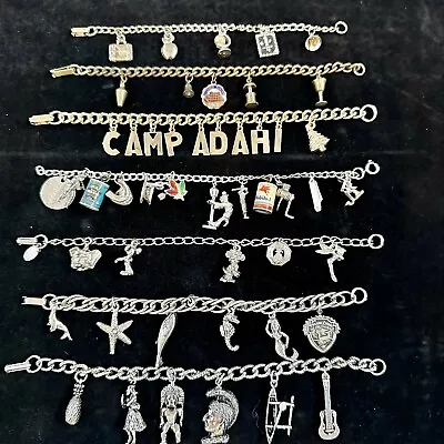 LOT Of 7 VINTAGE CHARM BRACELETS DISNEY HAWAII SCHOOL TEACHER BEACH STEAMBOAT • $19