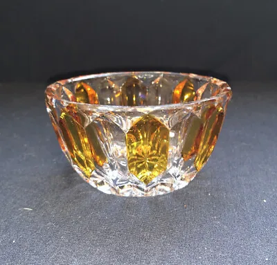 Vintage Cut Glass Bowl Starburst Amber Accents 3.5”X1.75” • $8