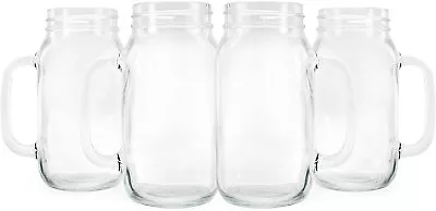 Mason Jar Mugs W/ Handles 24oz Clear 4-pk Cold Beverage Drinking Glasses • $31.99