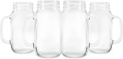 Mason Jar Mugs W/ Handles 24oz Clear 4pk Cold Beverage Drinking Glasses • $31.99