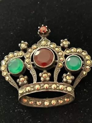 Vintage Sterling Silver Crown Marcasite 925 Pin Brooch • $24.99