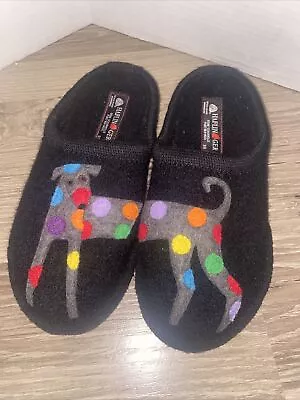 £49.03 • Buy Haflinger Jack Dog Appliqued Wool Mule Slippers Shoes Size Euro 39 US 8