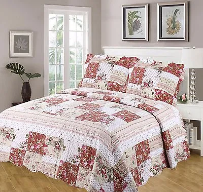 £34.99 • Buy Rosie Bedspread Set Quilted Throw Over Patchwork Flower Dusky Pink Beige Green