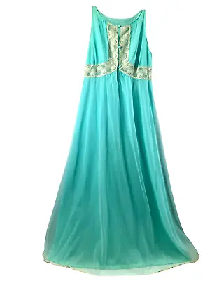 Vintage Gossard Artemis Negligee Womens Small Turquoise Blue Long Sexy Nightgown • £33.38