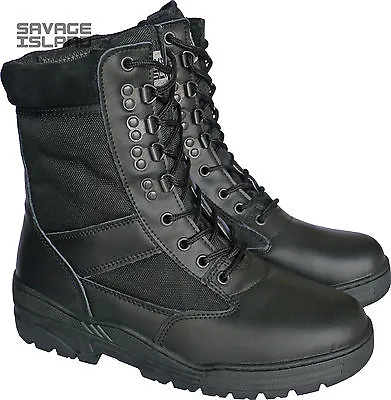 Black Leather Army Patrol Combat Boots Tactical Cadet Security Military 901 • £27.99