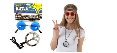 £5.99 • Buy Hippy Kit Hippies 1960s Glasses Peace Medallion Headband 60s Party Accessories