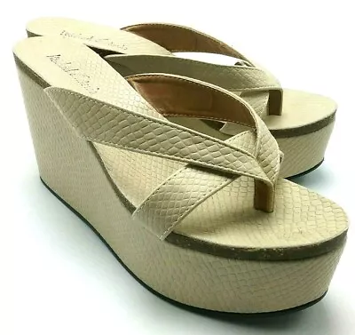 Michael Antonio Women's Slip-On Platform Thong Toe Dress Sandals Beige  65 US • $20