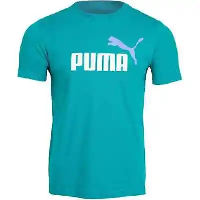 New Puma Ess + 2col Logo Tee Deep Aqua T-shirt Aqua/white/lavender Free Shipping • $13.99