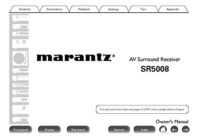 Marantz SR5008 Receiver Owners Instruction Manual • $21.99
