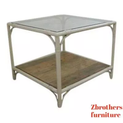 Mid Century Metal Faux Bamboo Patio Porch  Rattan Lamp End Table • $242.10