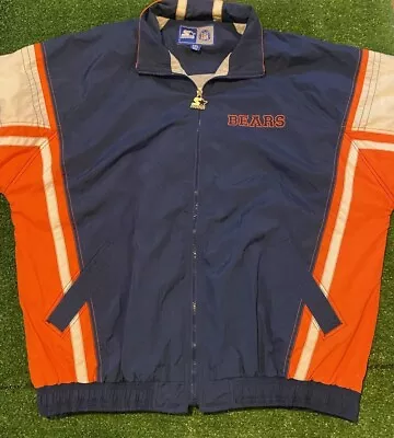 Vintage Chicago Bears Jacket Xxl Full Zip Mens 90s Starter Orange Blue Coat • $74.99