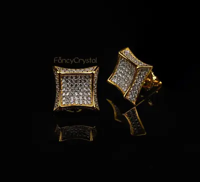 Men's Lab Diamond Earrings 10K Gold Screw Back Stud Earrings Fully Iced 0.25 Ct. • £48.21