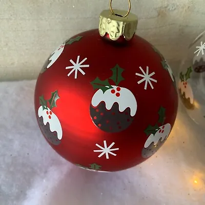 £9.49 • Buy Christmas Pudding Bauble Gisela Graham Glass Tree Decoration Red Ball Fun