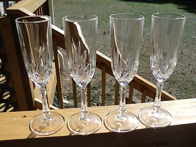 Vintage Crystal Clear Cut Glass Champagne Flutes Glasses (set Of 4) • $24