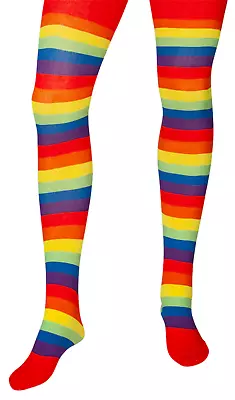 Rainbow Tights Multi Coloured Striped Tights Adults Clown Fancy Dress Accessory • £5.99