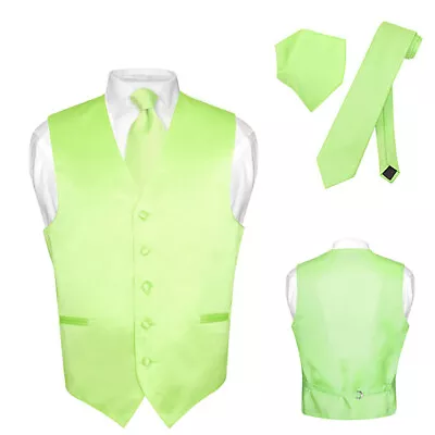 Men's Dress Vest NeckTie Hanky LIME GREEN Color Neck Tie Set For Suit Tuxedo XXL • $24.95