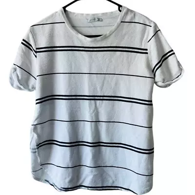 $5 • Buy Zara Trafaive Striped Top Short Sleeve Side Slit Tee Shirt White Size Medium
