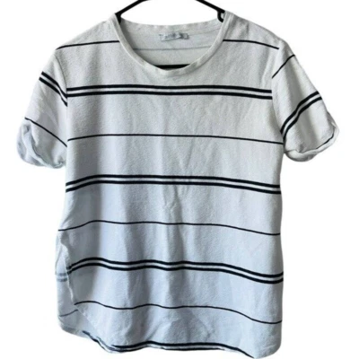 $5 • Buy Zara Trafaive Striped Top Short Sleeve Side Slit Tee Shirt White Size Medium