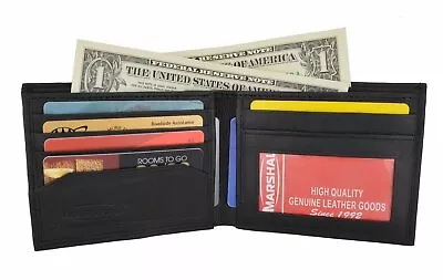 New Mens Bifold Genuine Leather Wallet Multi Credit Card ID License Slim Black • $10.99