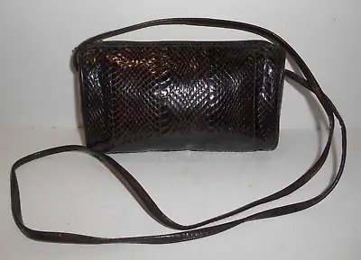 Vintage 1980s Marshall Field's Brown Snake Skin Crossbody Purse / Clutch • $20.99