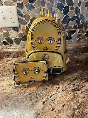 Loungefly NWT Star Wars C-3PO Mini Backpack & Wallet Cosplay Star Wars 2022 • $90