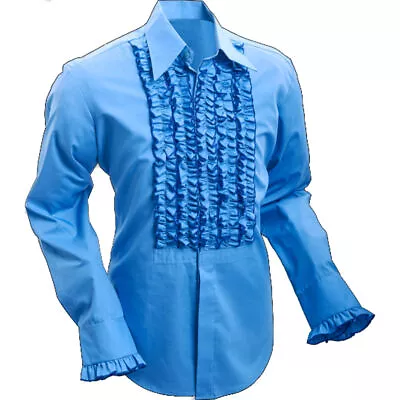 Chenaski Shirt Ruffle Ruche Frill Dinner Tuxedo Mid Blue/Dark Blue • $57.95