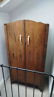 Vintage Wardrobe Art Deco Dark Walnut Wood Double Door H 138 Cm L 74cm • £99.99