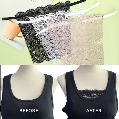 3x Lace Clip-on Mock Camisole Bra Insert Overlay Modesty Panel Mock Camisole • £2.95