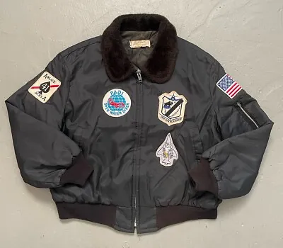 Vintage Flight Bomber Nylon Jacket Patches Military Souvenir Style XL • $110.49
