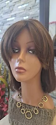 $249.20 • Buy 12  Brown Wig Kosher Sheitel Human Hair Moveable Part & Bangs Blonde Highlights