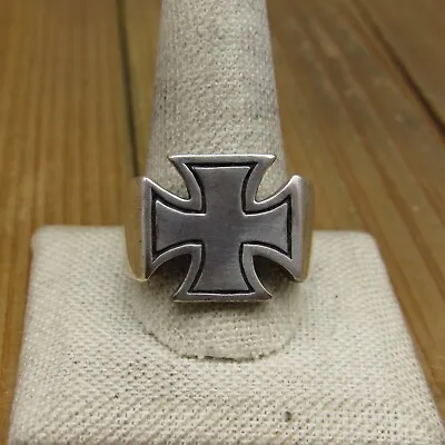 Vintage Sterling Silver Heavy Maltese Cross Men's Ring Size 13 • $175